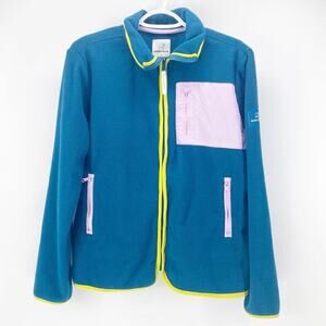 Ivory Ella Full Zip Fleece Jacket Turquoise Pink Long Sleeve soft cozy oversized
